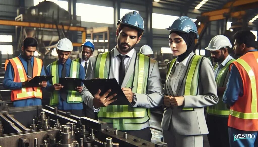 Ação de inspeção realizada por autoridades competentes para verificar se as normas de segurança do trabalho estão sendo cumpridas pelas empresas e seus funcionários.