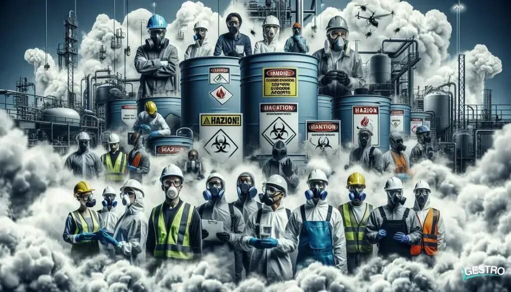 Risco associado à exposição a produtos químicos, poeiras, fumos, vapores ou outros agentes nocivos que podem causar danos à saúde dos trabalhadores, como irritação, alergias, intoxicações ou doenças respiratórias e dermatológicas.