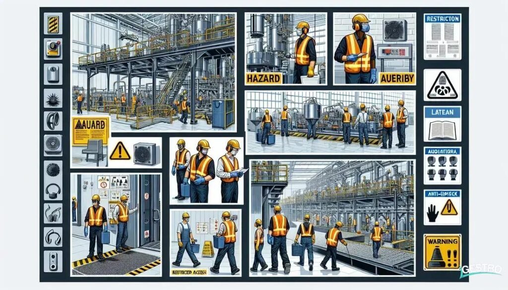 Uso de sinais visuais, sonoros ou táteis para alertar os trabalhadores sobre perigos, restrições e procedimentos de segurança no local de trabalho.